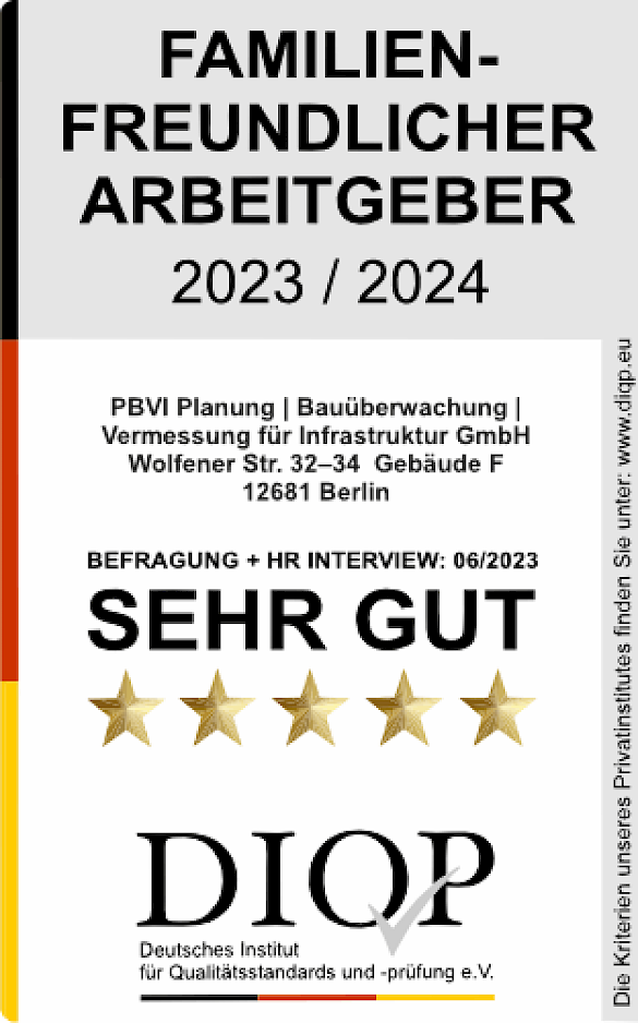 Auszeichung der PBVI als Familienfreundlicher Arbeitgeber 2023/2024 durch die DIOP